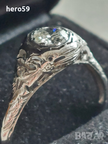 Златен пръстен 18к с Брилянт 0.8 карата(артдеко), снимка 15 - Пръстени - 44958165