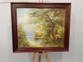 „Спокойствие край езерото“ – Авторска маслена живопис в масивна рамка, снимка 1