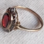 Пръстен с голям гранат и циркони. Сребро с позлата., снимка 4