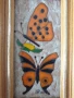 Малка авторска керамична картина с емайл/пеперуди/дървена рамка 20х12см, снимка 2