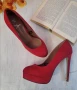 Стилни червени дамски обувки на ток номер 39, снимка 1